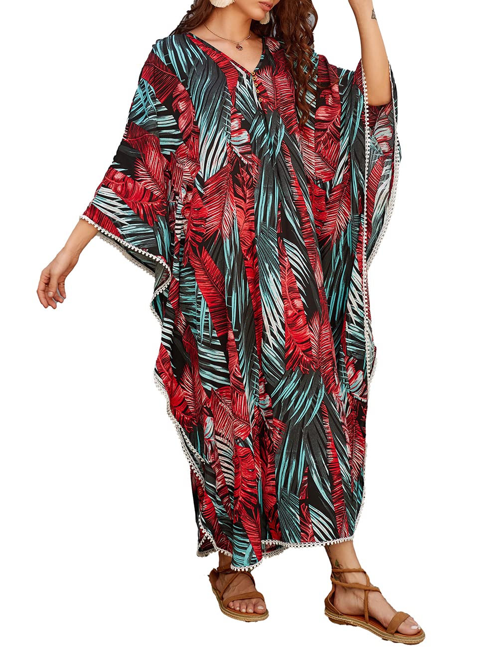 Bsubseach Womens Beachwear Bikini Cover up Print Kaftan Maxi Dress