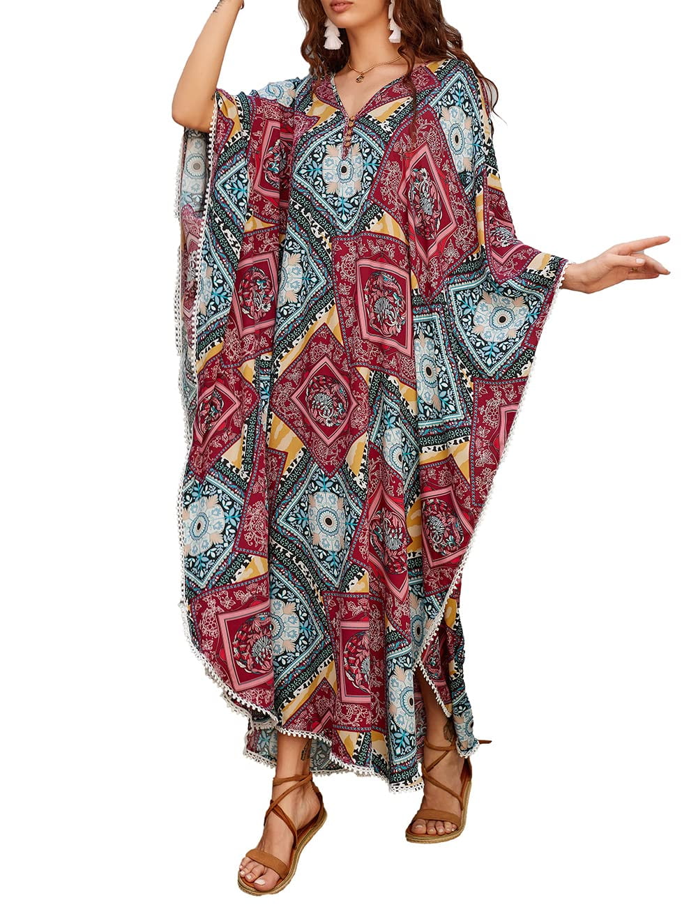 Bsubseach Womens Beachwear Bikini Cover up Print Kaftan Maxi Dress
