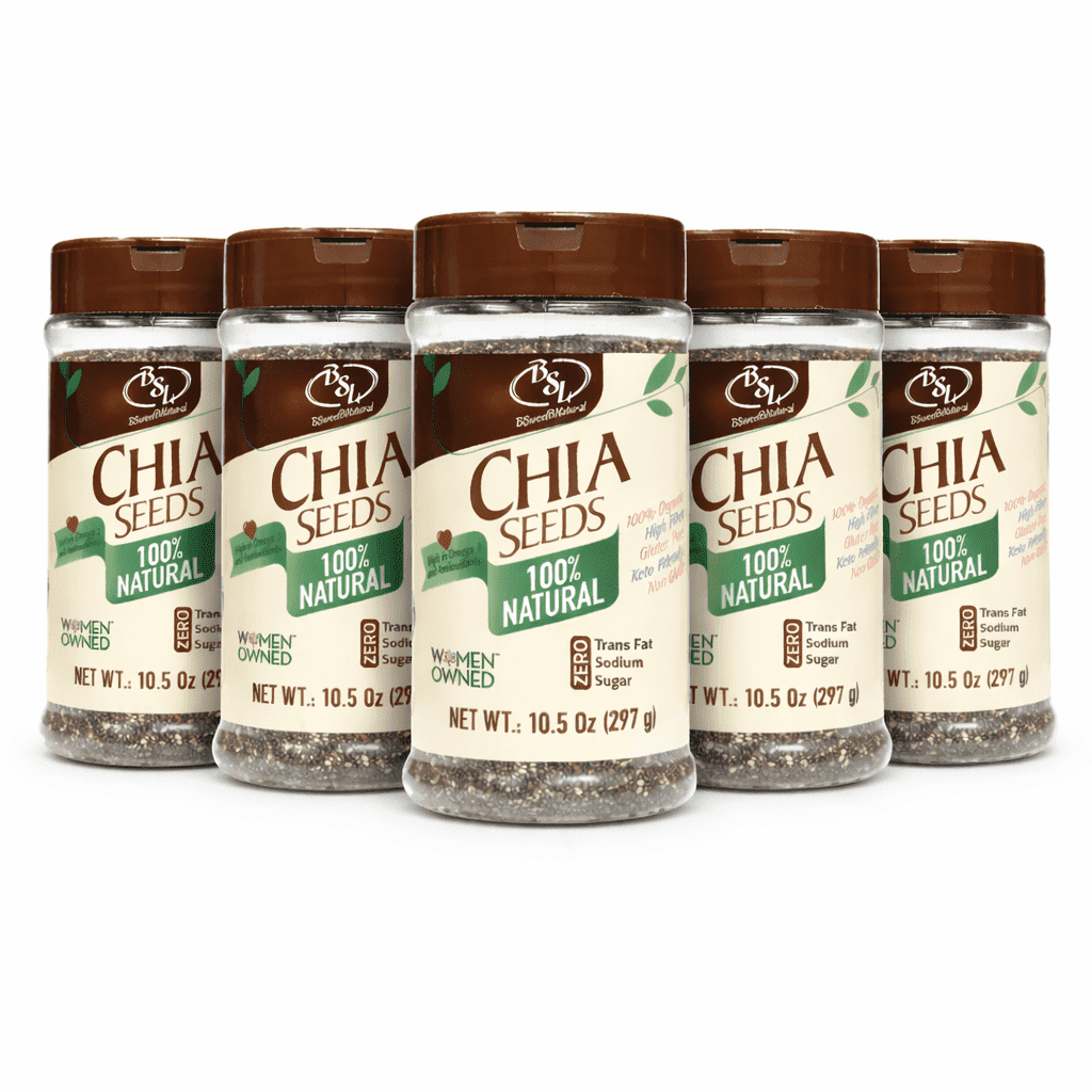 BsweetBnatural Chia Seeds 6 Pack, 100% Natural Raw Chia Seeds, High Fiber & Omega-3 Superfood, Gluten-Free, Vegan, 10.5 oz Each