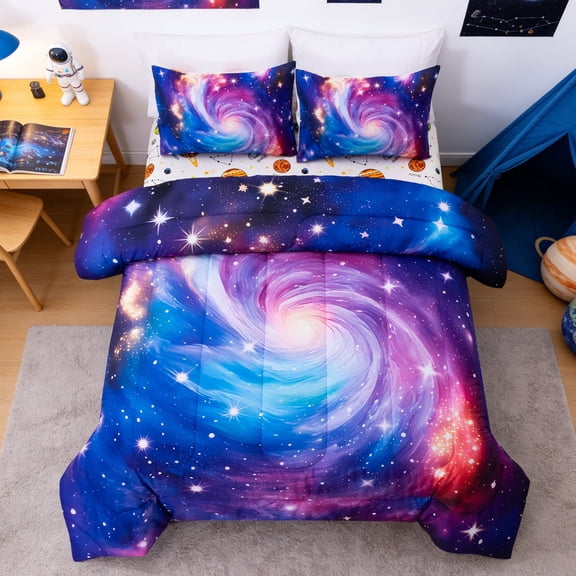 Btargot 3 Piece Galaxy Swirl Kids Bedding Sets For Boys Planet Abstract Style Full Comforter Set