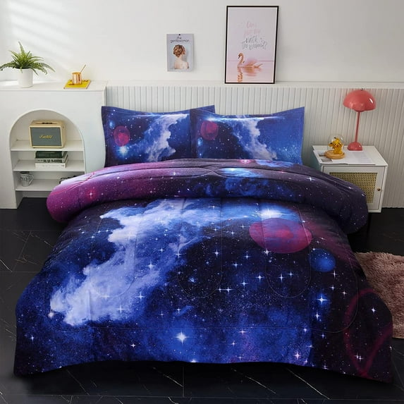 Btargot 3D Printed Galaxy Outer Space Comforter Set for Kids Teens Boys Girls Bedding Set Full/Blue