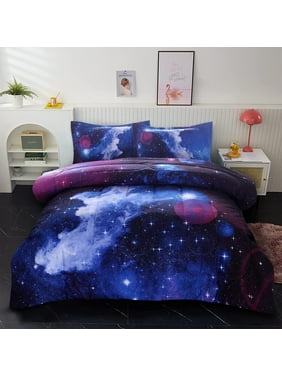 Btargot 3D Printed Galaxy Outer Space Twin Comforter Set for Kids Teens Boys Girls Blue Bedspread Bed-in-a-Bag