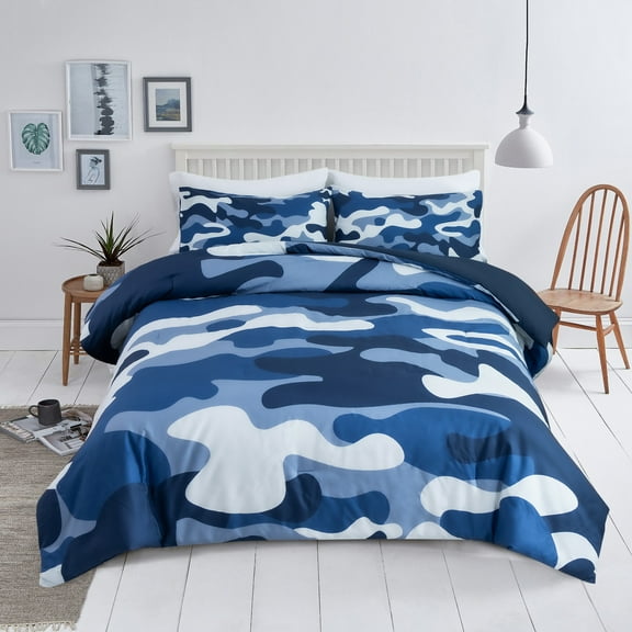 Btargot 3PCS Blue Camouflage Bedding Comforter Set Queen Boys Girls Camo Ultra Soft Dorm Bed Sets