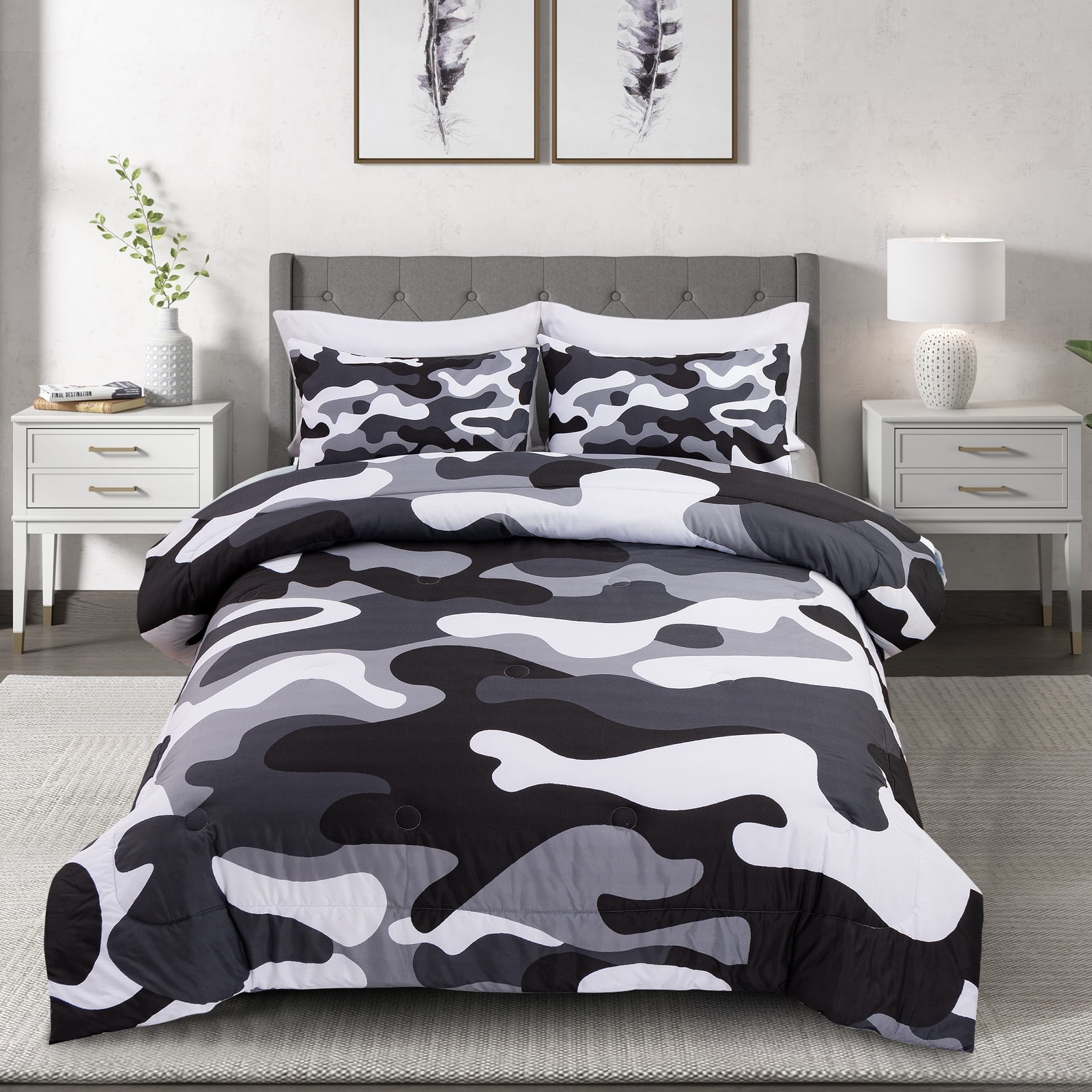 Btargot 3PCS Camouflage Bedding Set Twin Boys Camo Pattern Comforter Set Gray All Season Kids Bed