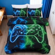 Btargot 3PCS Lighting Game Blue Green Comforter Set Twin Glowing Gamepad Kids Bedding Sets for Boys