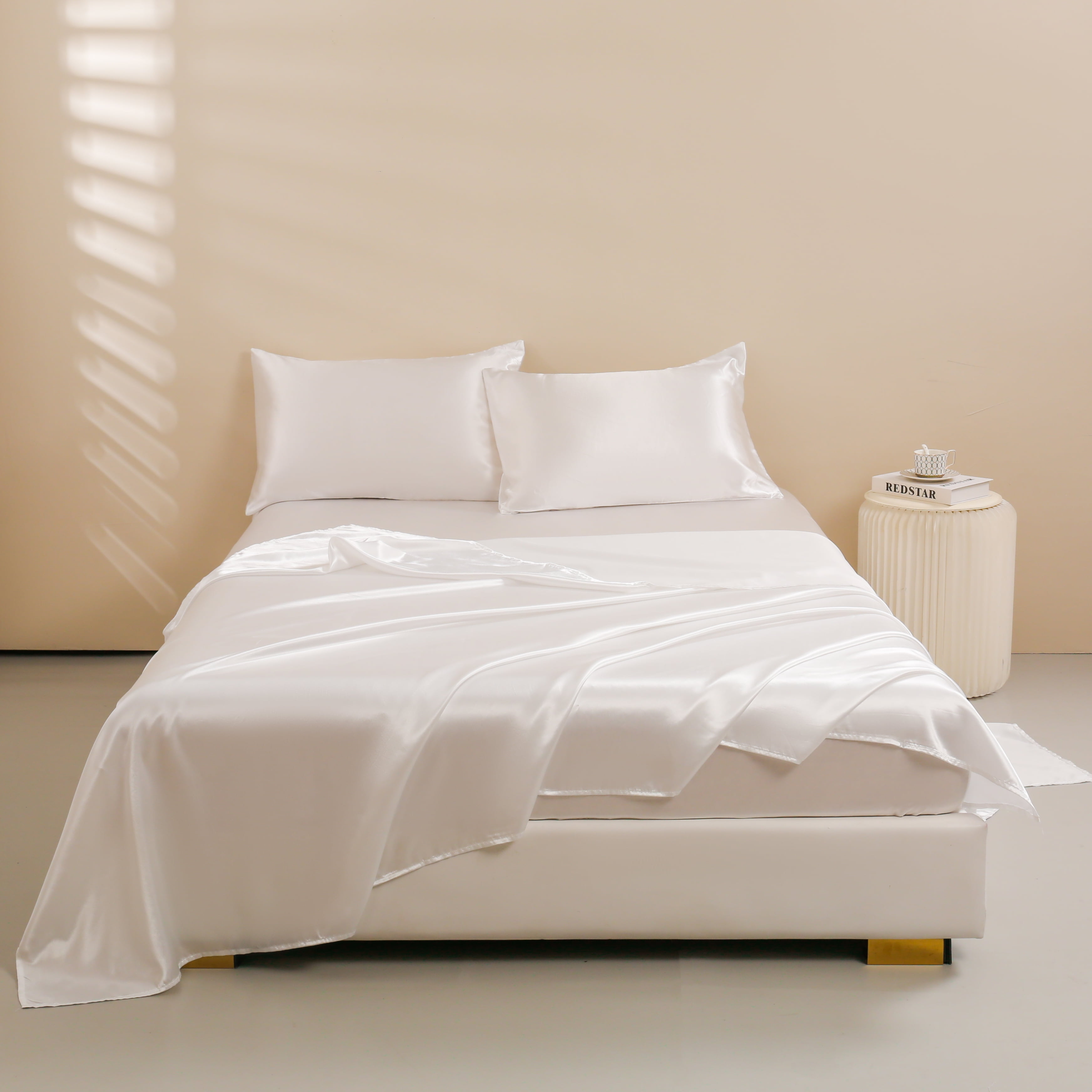 Ersmak Satin Fitted Sheet Only, Luxury Silky Queen Fitted Sheet Ultr