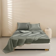 Btargot 4Pcs Satin Silk Bed Sheet Queen Set 13 Deep Pocket Ultra Soft Microfiber Breathable Gray Sheets Set