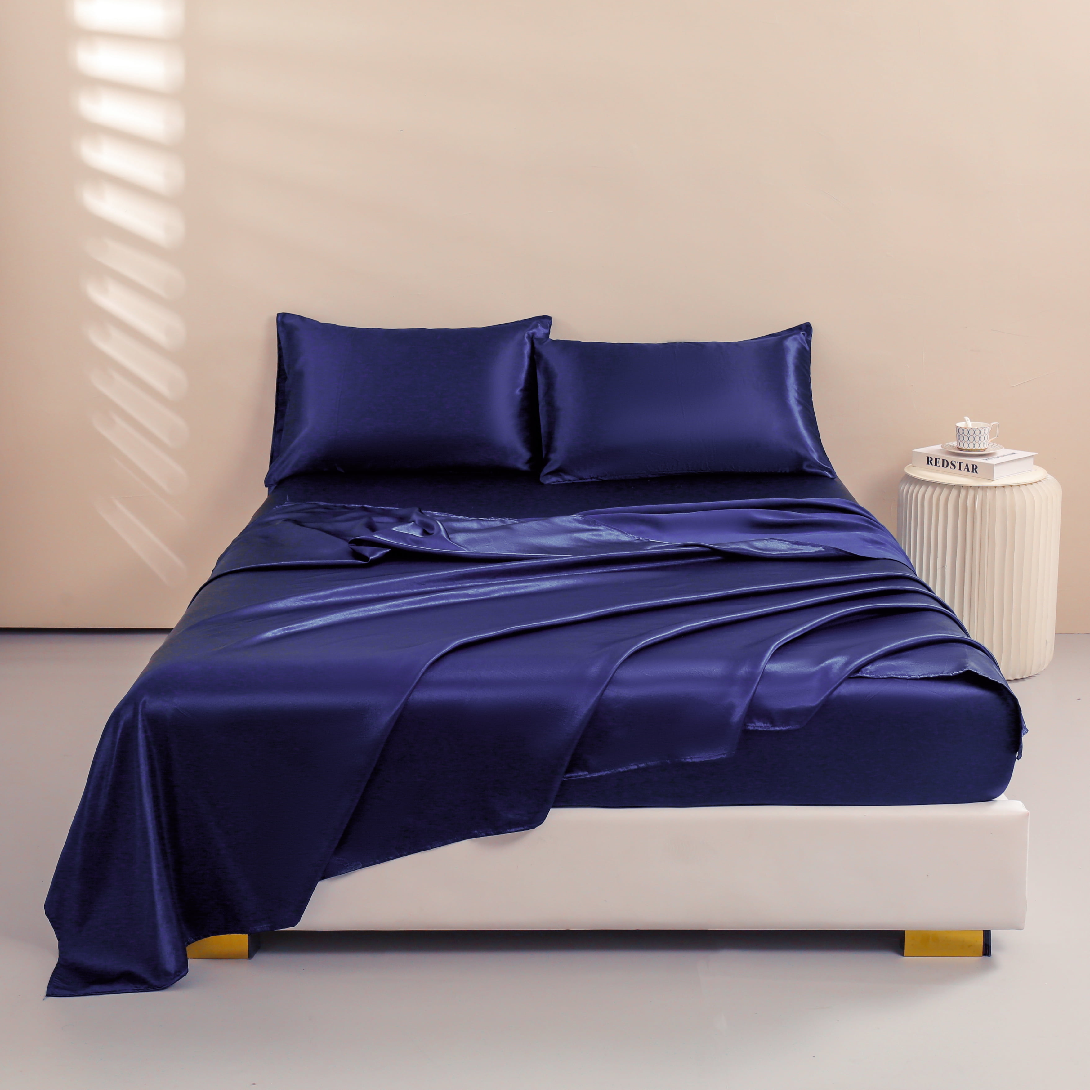 Ersmak Satin Fitted Sheet Only, Luxury Silky Queen Fitted Sheet Ultr