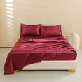 thumbnail image 1 of Btargot 4Pcs Silk Sheets Queen Deep Pocket Satin Sheets Set Burgundy Microfiber Cooling Bed Sheet Set, 1 of 12