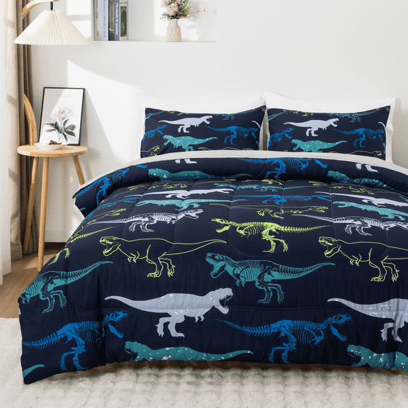 Btargot 5PCS Blue Dinosaur Twin Bedding Set for Boys Girls Dinosaur Print Comforter Set Bed-in-a-Bag