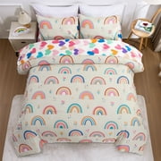 Btargot 5PCS Colorful Rainbow Twin Girls Comforter Set Kids Star Hearts Rainbow Bed-in-a-Bag Bedding Set