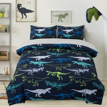 Btargot 5PCS Dinosaur Boys Comforter Set Full Blue Soft Lightweight Bedding Set Bed-in-a-Bag