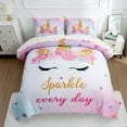 thumbnail image 1 of Btargot 5PCS Star Unicorn Twin Comforter Set for Girls Kids Teens Pink Flower Rainbow Bedding Set Blue White, 1 of 10