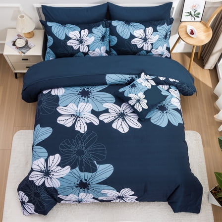 Btargot 6 Piece Floral Navy Queen Comforter Sets Soft Botanical Bedding Set Bohemia Bed-in-a-Bag