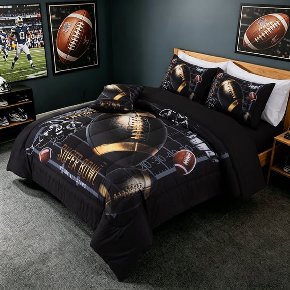 Btargot 6 Piece Sports Boy Comforter Set Full Football Rugby All Stars Bed-in-a-Bag Bedding Set