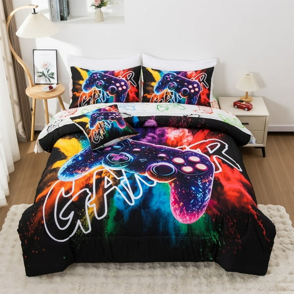 Btargot 6-piece Gamer Gaming Twin Bedding Set 3D Games Console Comforter Sets for Boys