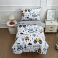 thumbnail image 1 of Btargot 4 Piece Construction Toddler Bedding Set Light Gray Truck Vehicles Excavator Cars Comforter, 1 of 10