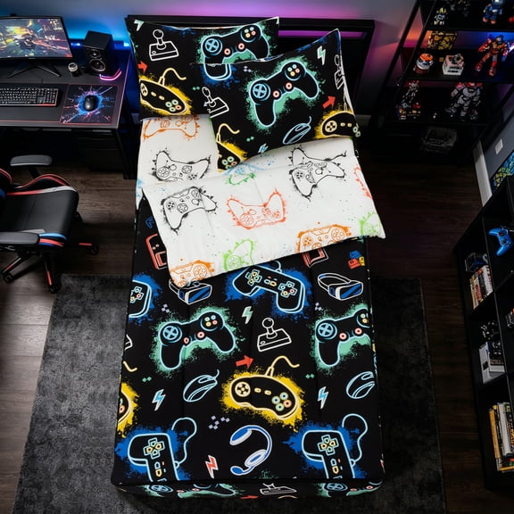 Btargot Gamer Glow-in-the-Dark Zipper Boys Bedding Set Game Controller Headsets Comforter Set