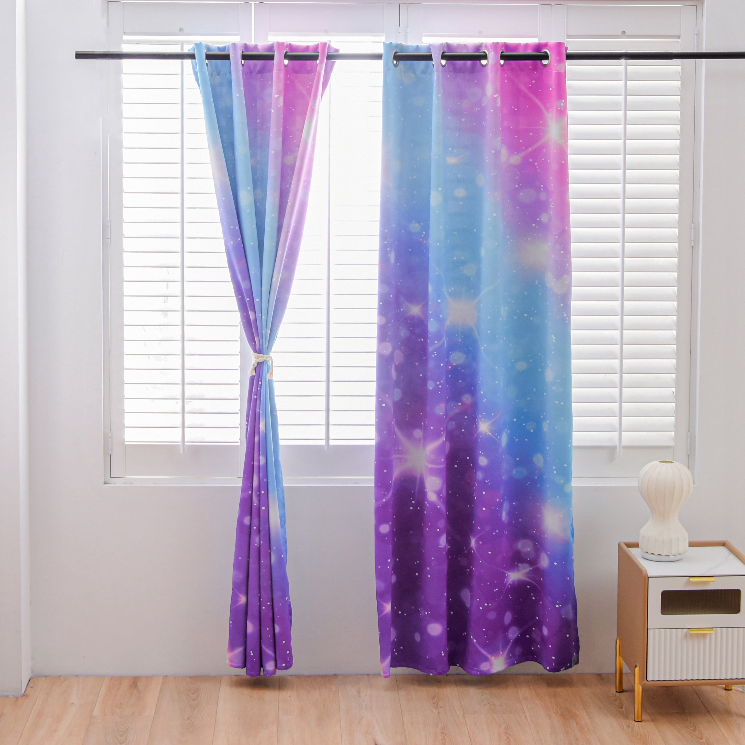 Btargot Gradient Glitter Colorful Blackout Curtains Set of 2 for Kids Girls Room Galaxy Grommet Thermal Insulated Room Darkening Drapes 52 x 84 inch Purple