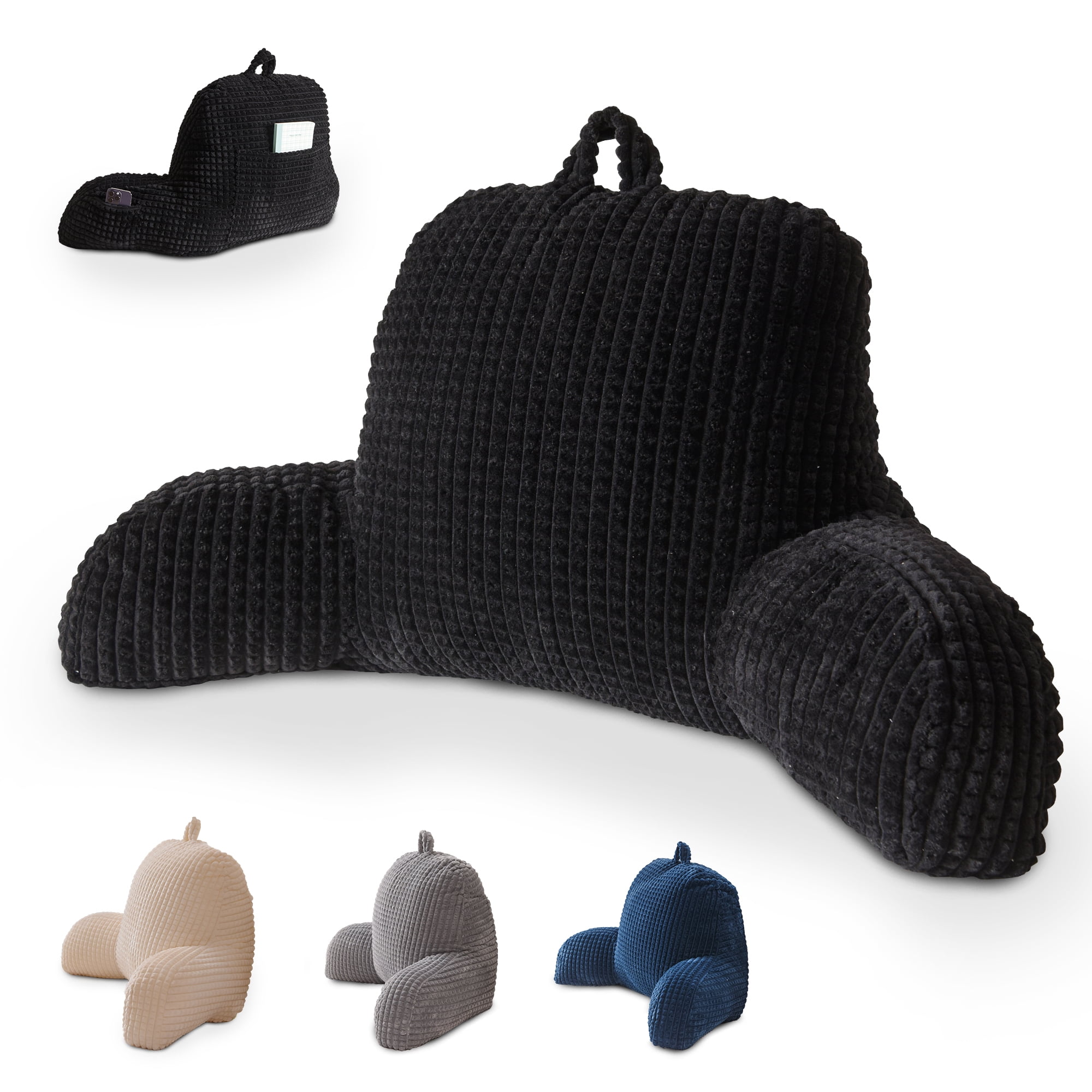 Btargot Large Back Support Reading Pillow with Armrest, Plush Striped Flannel and Foam Filling