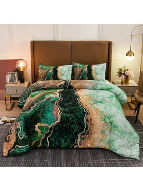Btargot Marble like Burning Mountain Printed Ultra Soft Comforter Set, (Green, Queen)