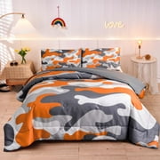 Btargot Mysterious Forest Camouflage Twin Comforter Set for Boys Kids Teens Girls Orange Bedding Set