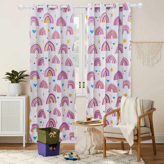Btargot Purple Rainbow Kids Curtains for Girls Bedroom Curtains 52x63 Grommet Thermal Insulated Curtain Panel