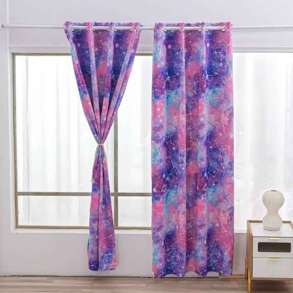 Btargot Tie Dye Constellation Blackout Curtains Set of 2 Galaxy for Kids Girls Room Ombre Grommet Thermal Insulated Room Darkening Drapes 52 x 63 inch Pink Purple