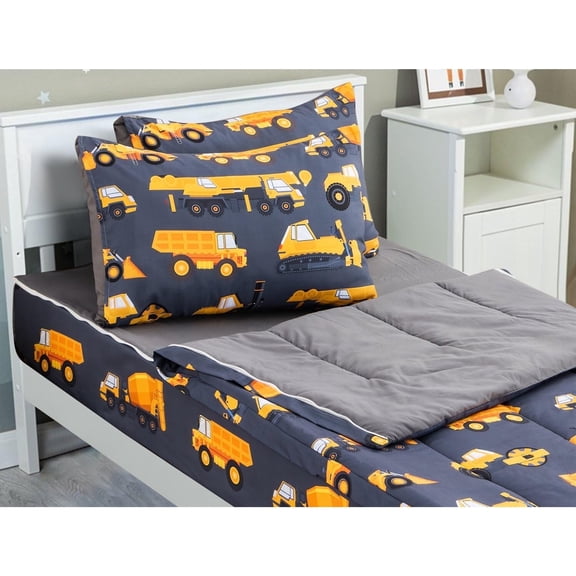Btargot Gray Car Zipper Twin Comforter Set for Boys Construction Truck Tractor Bedding Set