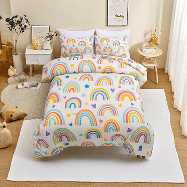 Btargot 3PCS Rainbow Girls Comforter Set Twin Love Star Colorful Rainbow Bedding Set for Kids Girls
