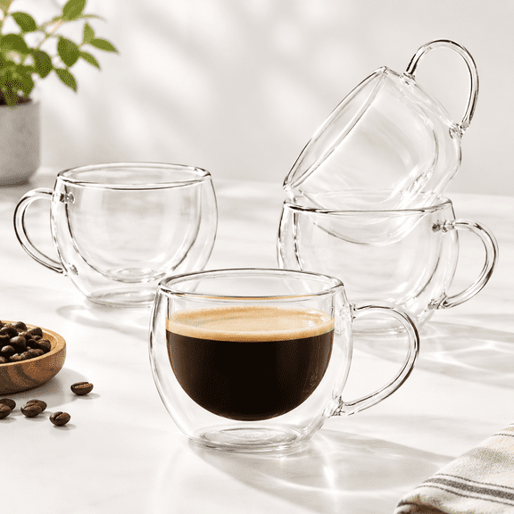 Btat- Double Walled Espresso Cups 6 Oz Set Of 4r Coffee Mugs Wallulated Small For Tea Latteschiatos Hot & Cold Beverageswave Safe
