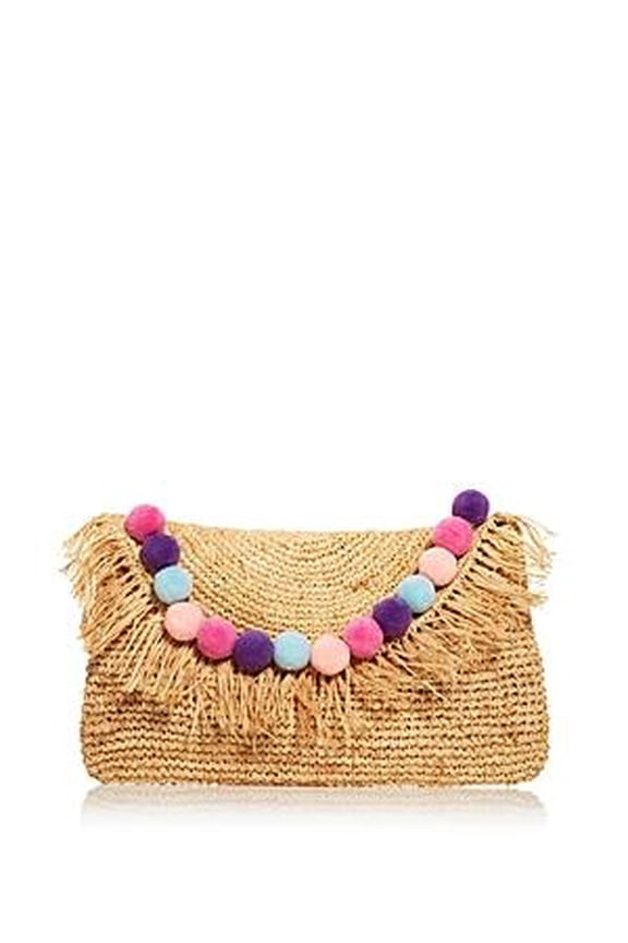 Btb Los Angeles Women's Beige Sera Pom Pom Raffia Clutch One Size