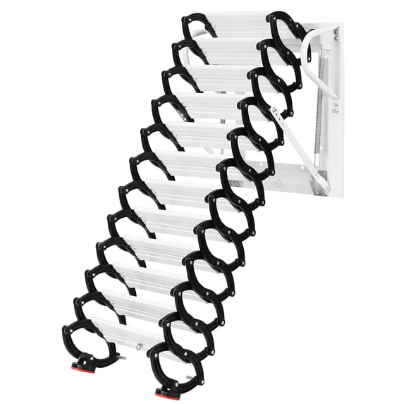 Btidfty 12 Steps Pull Down Attic Ladder 11.2ft Up To 600lbs Retractable Scissor Ladder with Anti-slip Steps Attic Loft Stairs for Home Indoor Outdoor