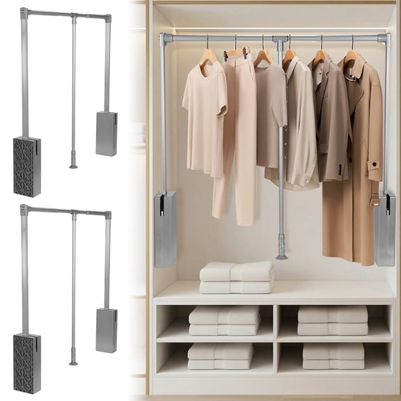 Btidfty 2 Pack Pull Down Closet Rod Adjustable Width Soft-close Wardrobe Lift Rail Organizer for Kitchen Bedroom High Cabinets 60Lbs Loa