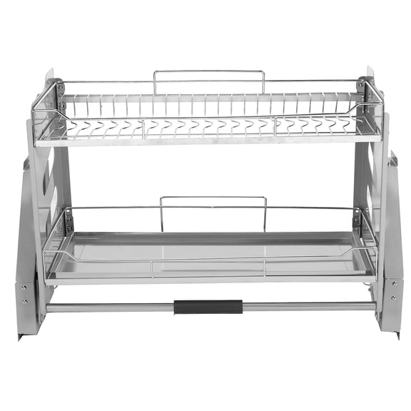 Btidfty 2-Tier Pull-down Storage Lift Cabinet Efficient Kitchen Organizer 304 Stainless Steel 22-34 Inch Width for Snacks Bowls Plate