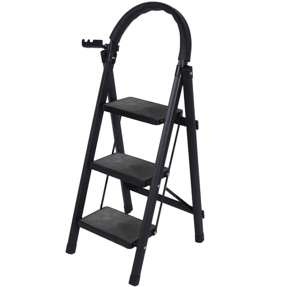 Btidfty 3 Step Folding Ladder 330LBS Capacity W/ Hand Rail for Home Rv Outdoor (Black)