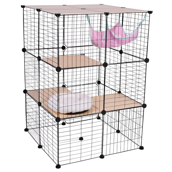 Btidfty 3 Tiers Indoor Cat Enclosures with Hammock And Bed Cat Wire Kennel Crate Diy Enclosure Pet Playpen Cat Crate Exercise Extra Place Ideal for 1-3 Cats