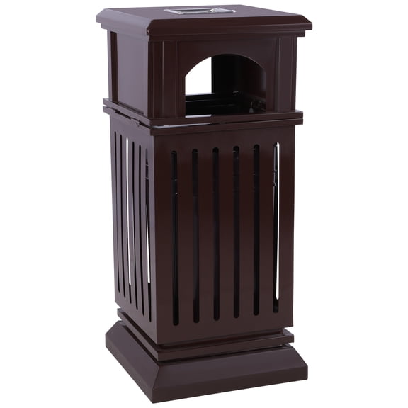 Btidfty 30L Outdoor Hollowed Garbage Can with Ashtray & Locking Lid Square Metal Garbage Bin Large Capacity Decorative Trash Container for Home/office/restaurant/restroom (Coffee)