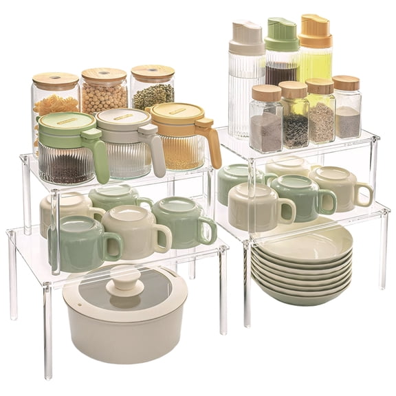 Btidfty 4 Pack Clear Acrylic Cabinet Organizer Spice Rack Organizer Kitchen Counter Shelves Organizer for Dishes Spices Soda Cans And Bottles