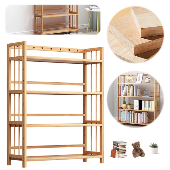 Btidfty 4-Tier Bamboo Minimalist Bookshelf, Multifunctional Large-Capacity Shoe Rack, Bag and Book Storage Shelf, Suitable for Bathrooms, Kitchens, and Living Rooms