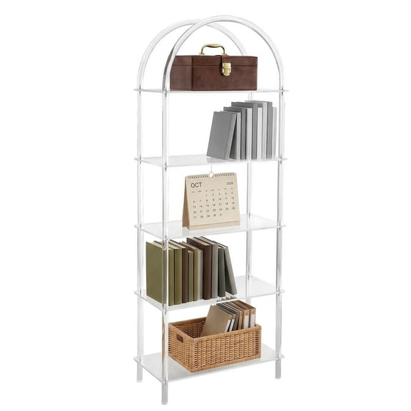 Btidfty 5-Tier Acrylic Bookshelf Arched Bookcase Modern Style Open Display Bookshelf for Small Space Home Office Bedroom 11.81x23.62x65.35in Easy Assembly