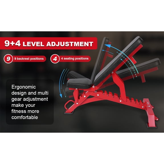Btidfty Adjustable Weight Bench for Home Gym Strength Training 1300LBS Weight Capacity Incline Decline Flat Utility Workout Bench Fitness Equipment (Red)