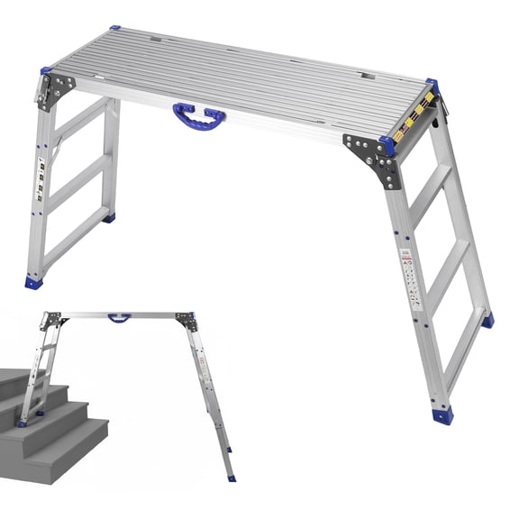 Btidfty Adjustable Work Platform 330 Lbs Load Capacity Portable Folding Aluminum Step Ladder Heavy Duty Climbing Platform for Rv Cleaning Home Painting Reaching High Places