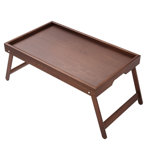 Btidfty Bamboo Bed Tray Table with Foldable Legs Laptop Desk Snack Tray (Dark Brown)