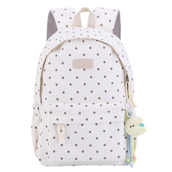 Btidfty Cute Polka Dot Laptop Backpack Large Capacity Travel Backpack Lightweight Bookbag for Female Elementary & Middle Students (Beige)
