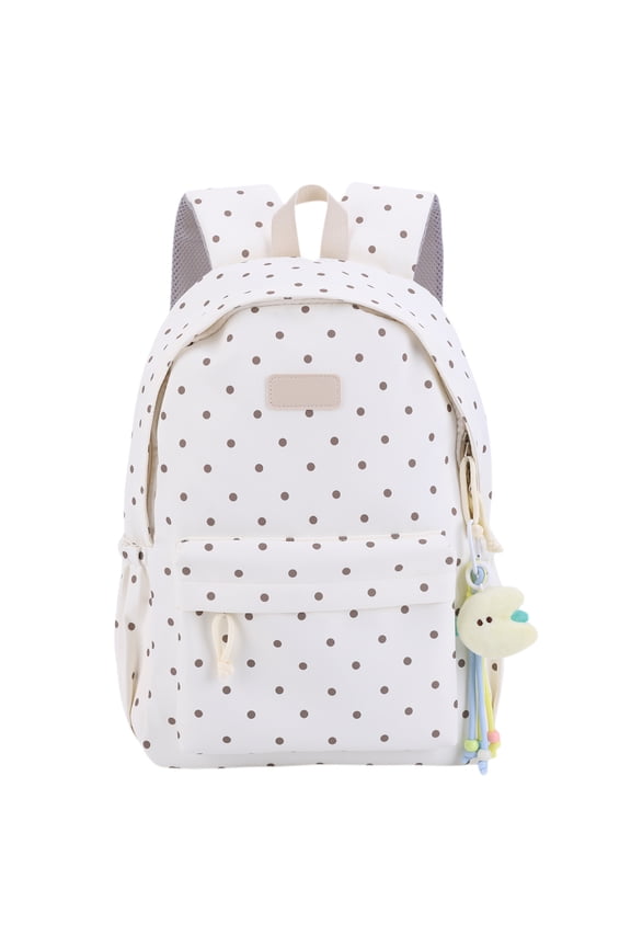 Cute Polka Dot Laptop Backpack Large Capacity Travel Backpack Lightweight Bookbag for Female Elementary & Middle Students (Beige)