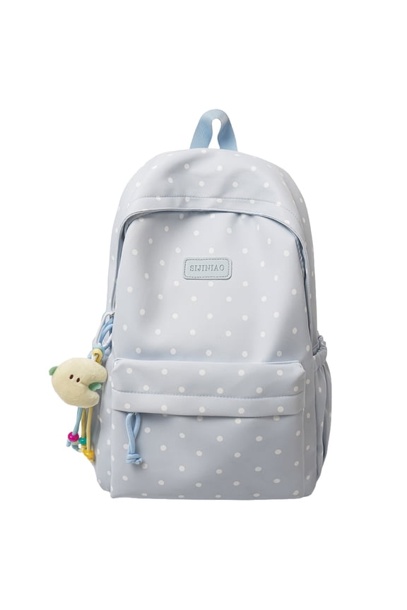 Cute Polka Dot Laptop Backpack Large Capacity Travel Backpack Lightweight Bookbag for Female Elementary & Middle Students (Blue)