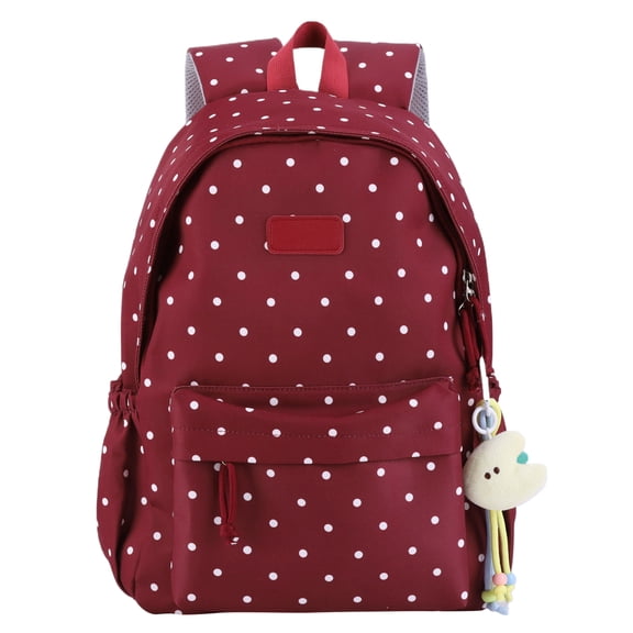 Btidfty Cute Polka Dot Laptop Backpack Large Capacity Travel Backpack Lightweight Bookbag for Female Elementary & Middle Students (Red)