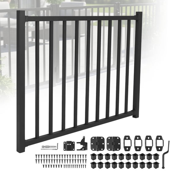 Btidfty Metal Outdoor Deck Railing with Latch & Auto-Closing Hinge, Rust-Proof Lightweight Barrier for Stairs and Doorways, Black