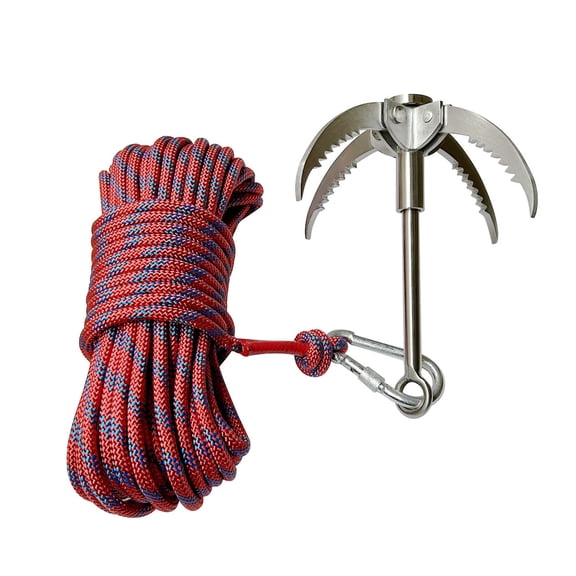 Btidfty Outdoor Grappling Hook W/20m Rope Rock Climbing Hooks Flying Tiger Claw (Red)